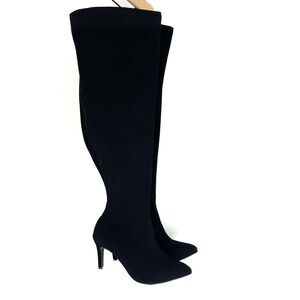 Torrid Boots Size 8 WW Womens Black Knit Stiletto Over The Knee Ribbed Stretch